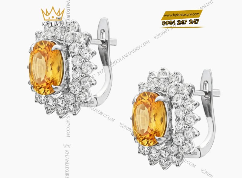 Bông tai kim cương vàng trắng Au750 đính đá Sapphire