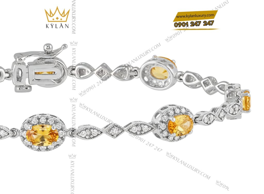 Lắc tay kim cương vàng trắng nguyên khối Au750 đính đá sapphire