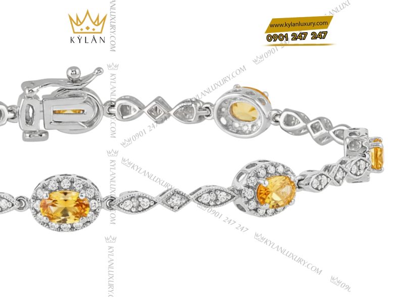 Lắc tay kim cương vàng trắng nguyên khối Au750 đính đá sapphire