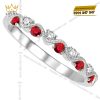 Nhẫn vàng trắng Au750 đính kim cương và sapphire đỏ 