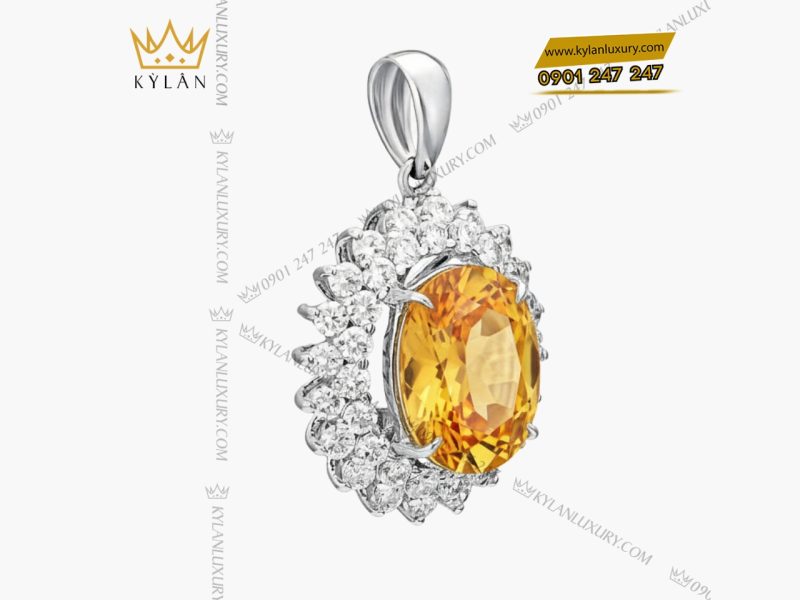 Mặt dây chuyền kim cương vàng trắng Au750 đính đá sapphire 