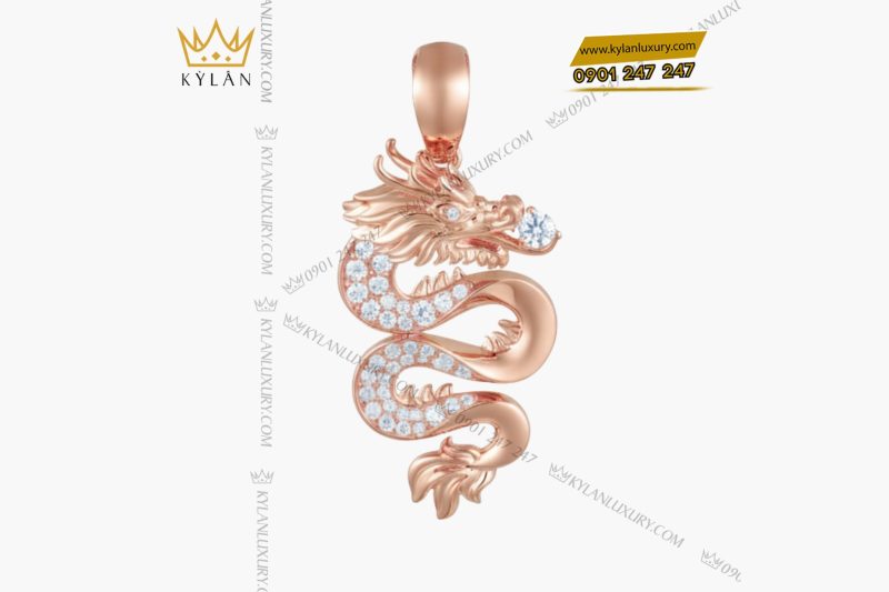 Mặt dây chuyền Kim Long Vượng Khí vàng hồng Au750 đính kim cương 