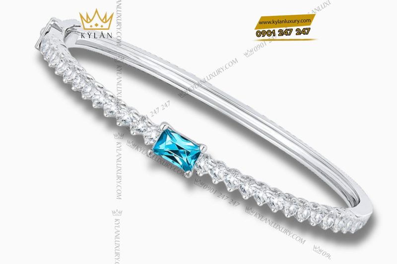 Vòng tay vàng trắng nguyên khối Au750 đính kim cương đá quý