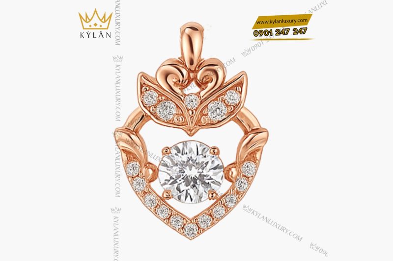 Dây chuyền Vương Miện Hoa Hồng vàng hồng Au750 đính kim cương