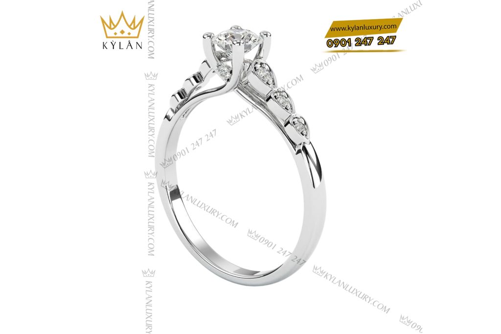 Kỳ Lân Luxury 4 20 Nhẫn Ánh Nguyệt vàng trắng nguyên khối Au750 đính kim cương
