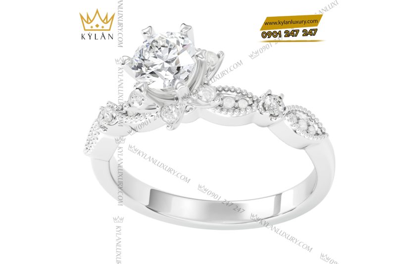 Nhẫn nữ vàng trắng nguyên khối Au750 đính kim cương