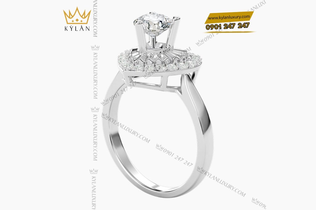 Nhẫn trái tim vàng trắng nguyên khối Au750 đính kim cương