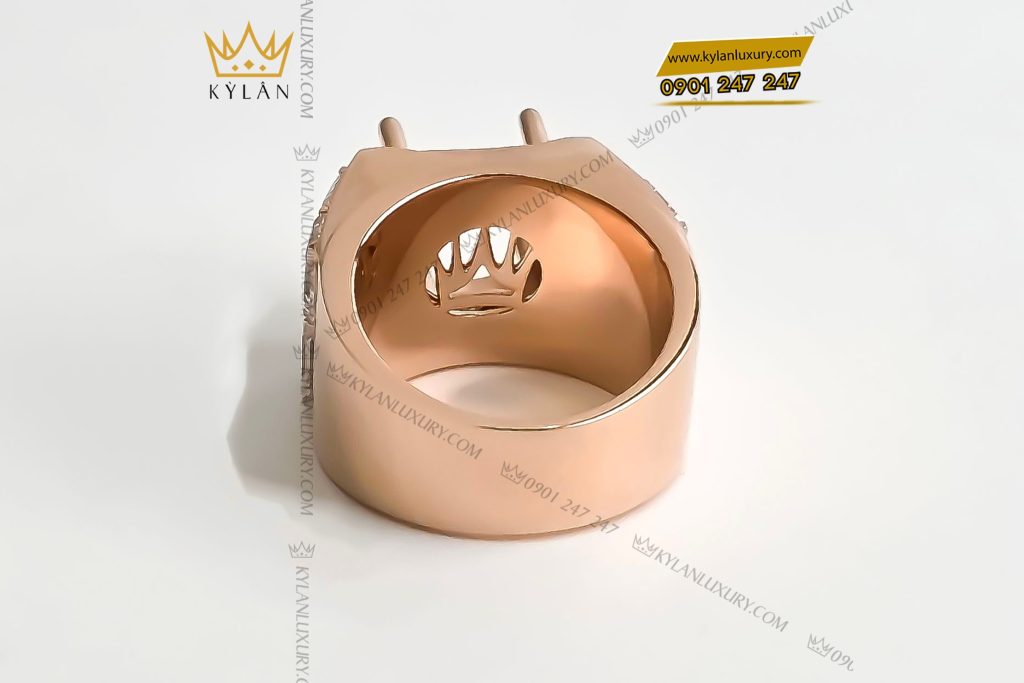 Kỳ Lân Luxury 4 31 Vỏ nhẫn nam vàng hồng nguyên khối Au750 đính kim cương