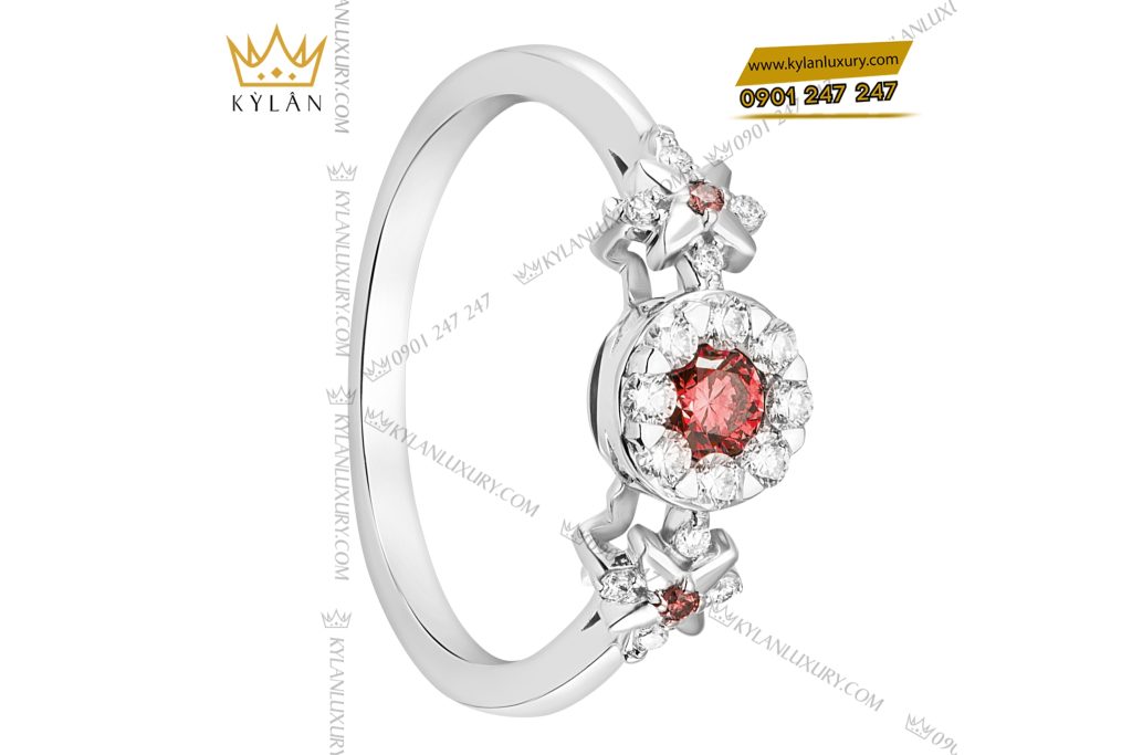 Kỳ Lân Luxury 4 40 Nhẫn nữ vàng trắng nguyên khối Au750 đính kim cương và đá quý