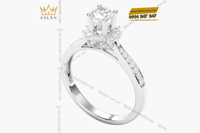 Nhẫn nữ vàng trắng nguyên khối Au750 đính kim cương