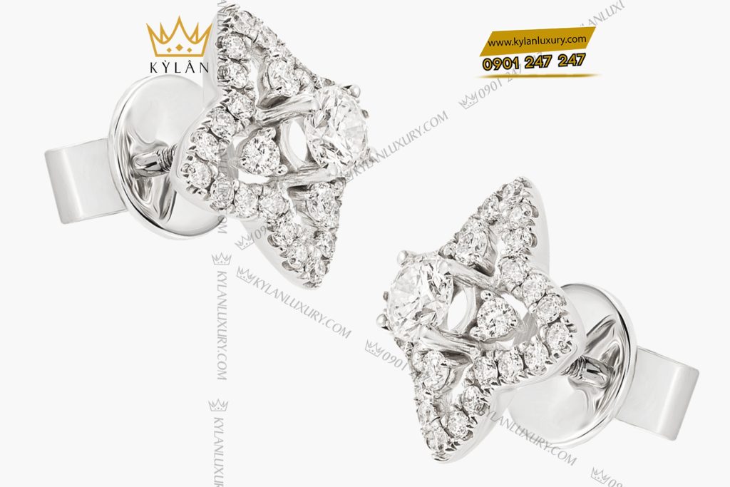 Kỳ Lân Luxury 4 50 Bông tai vàng trắng nguyên khối Au750 đính kim cương 