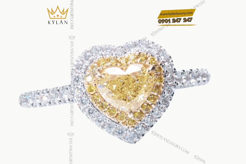 Kỳ Lân Luxury 4 51 Nhẫn vàng trắng nguyên khối Au750 đính đá quý hình trái tim