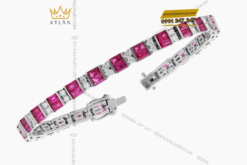 Lắc tay kim cương vàng trắng Au750 đính đá quý