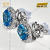 Bông tai kim cương vàng trắng nguyên khối Au750 đính đá Topaz xanh