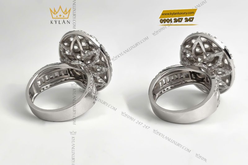 Nhẫn nữ kim cương vàng trắng nguyên khối Au750