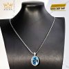 Mặt dây chuyền kim cương vàng trắng nguyên khối Au750 đính đá Topaz xanh