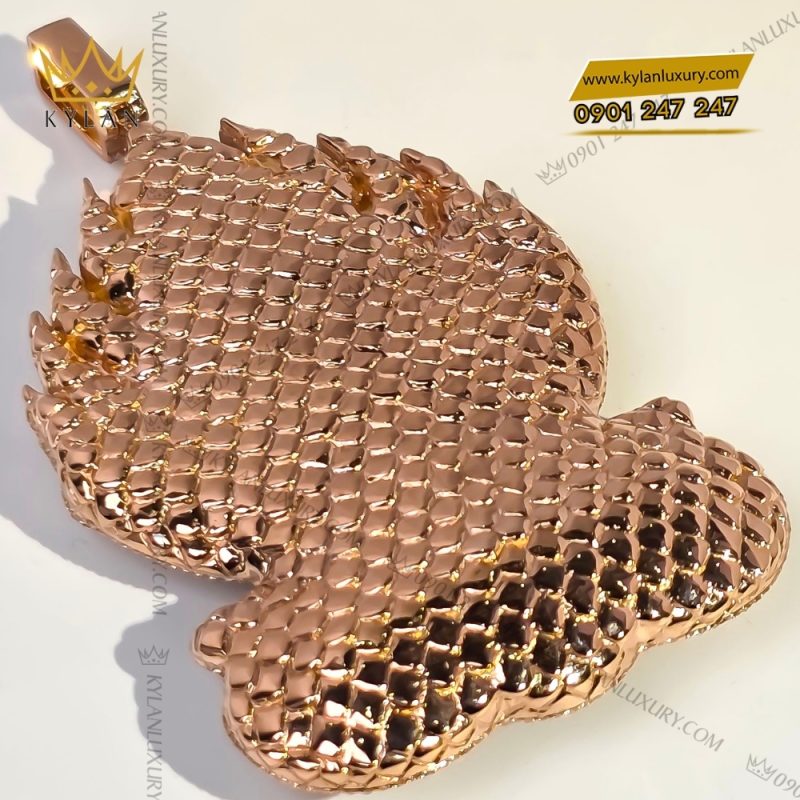 Mặt dây chuyền mặt Phật vàng hồng nguyên khối Au750 đính kim cương