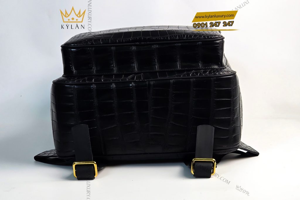 Kỳ Lân Luxury 4 74 Balo da cá Alligator đen đính logo vương miện KY LAN