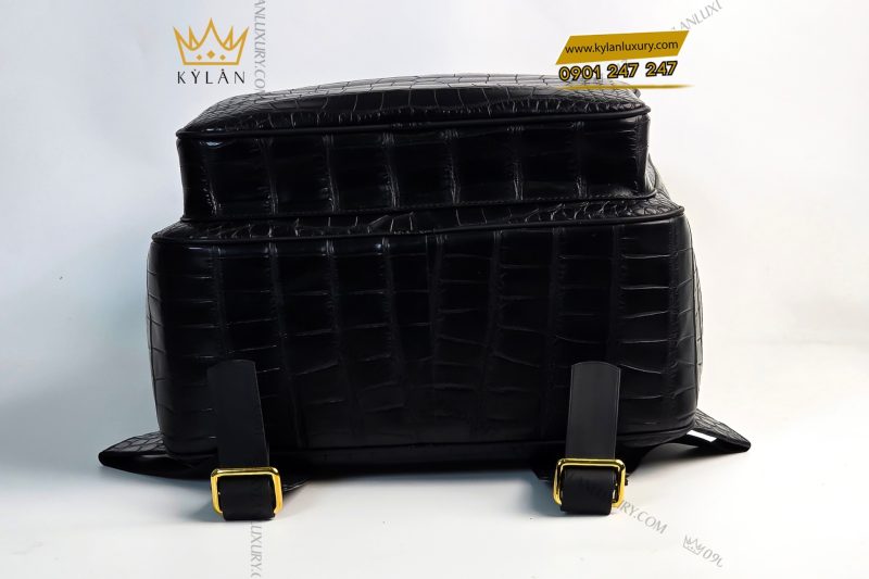 Balo da cá Alligator đen đính logo vương miện KY LAN