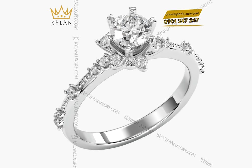 Nhẫn nữ Hoàng Kim vàng trắng nguyên khối Au750 đính kim cương