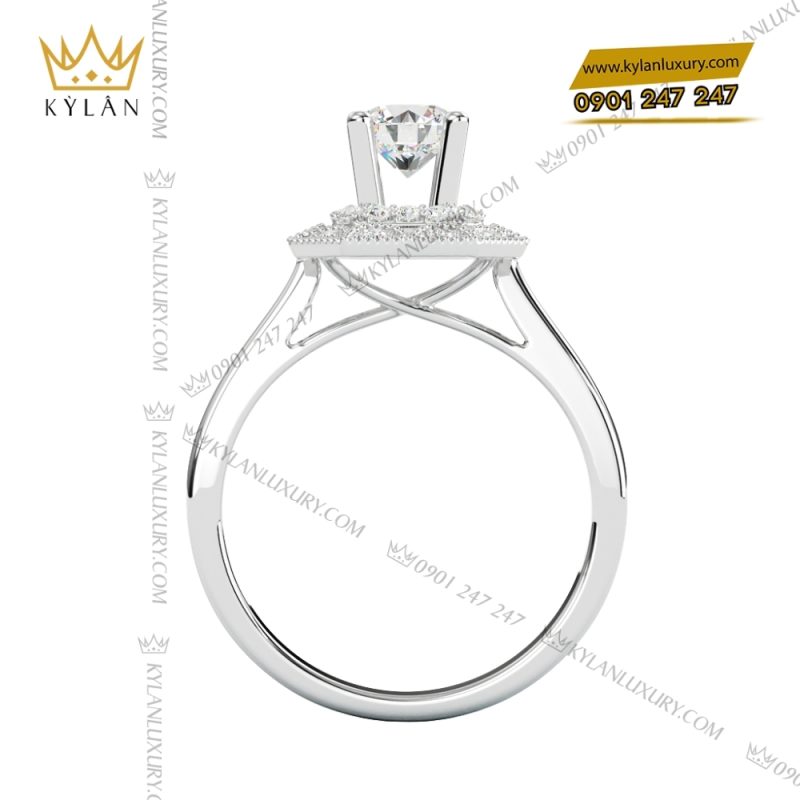 Nhẫn kim cương vàng trắng nguyên khối Au750 