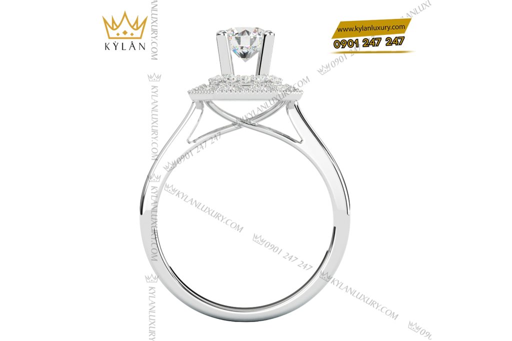 Nhẫn kim cương vàng trắng nguyên khối Au750 