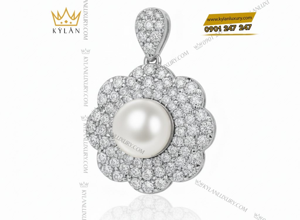 Kỳ Lân Luxury 4 88 Dây chuyền kim cương vàng trắng nguyên khối Au750 đính ngọc trai 