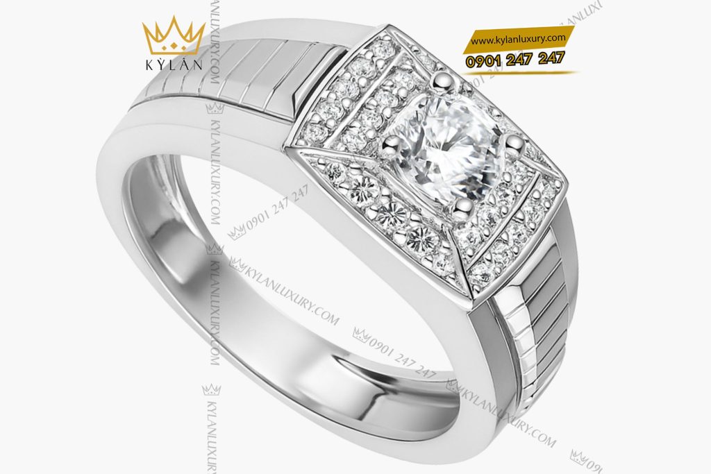 Nhẫn nam vàng trắng nguyên khối Au750 đính kim cương