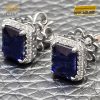 Bông tai kim cương vàng trắng Au750 đính đá Sapphire xanh