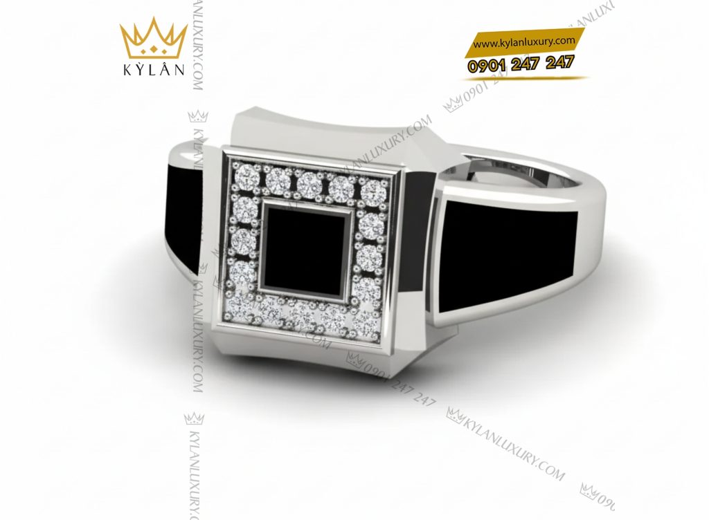 Kỳ Lân Luxury 4 98 Nhẫn nam kim cương vàng trắng nguyên khối Au750 đính đá quý