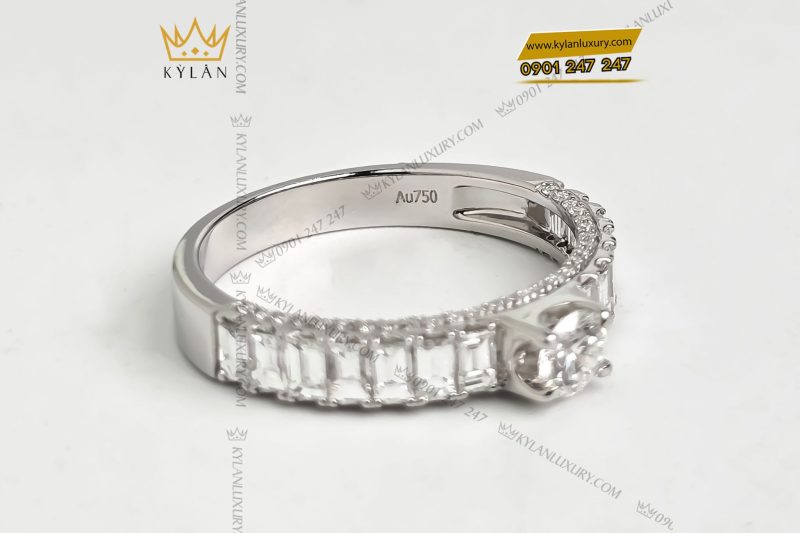 Nhẫn nam vàng trắng nguyên khối Au750 đính viên chủ kim cương 4ly5