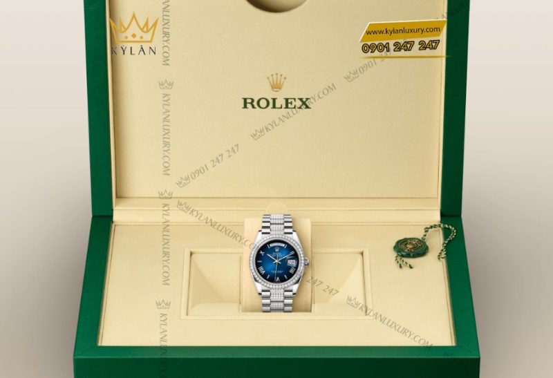 Rolex Day-Date 36 Oyster m128349RBR mặt số xanh dương ombré