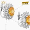 Bông tai kim cương vàng trắng Au750 đính đá Sapphire
