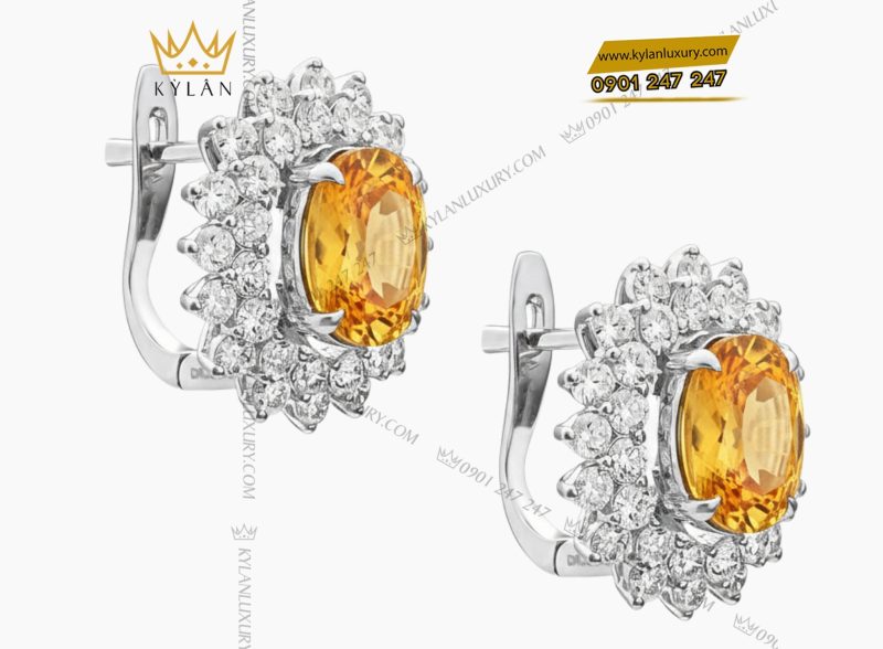 Bông tai kim cương vàng trắng Au750 đính đá Sapphire