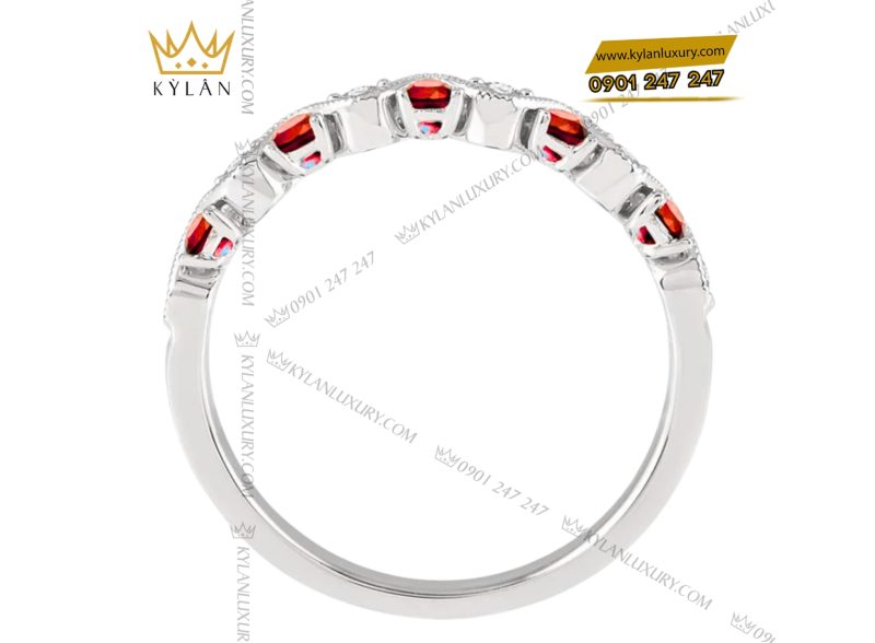 Nhẫn vàng trắng Au750 đính kim cương và sapphire đỏ 