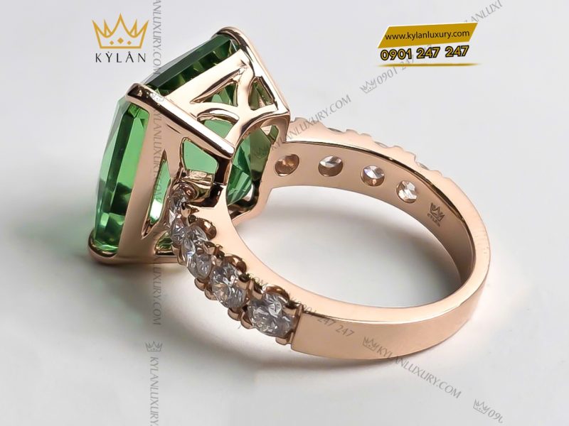 Nhẫn kim cương vàng hồng nguyên khối Au750 đính đá sapphire xanh