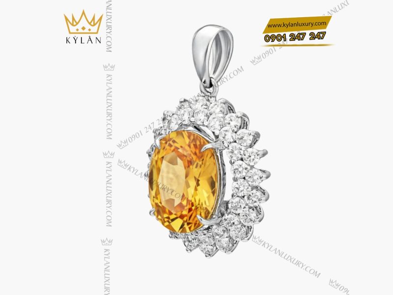 Mặt dây chuyền kim cương vàng trắng Au750 đính đá sapphire 
