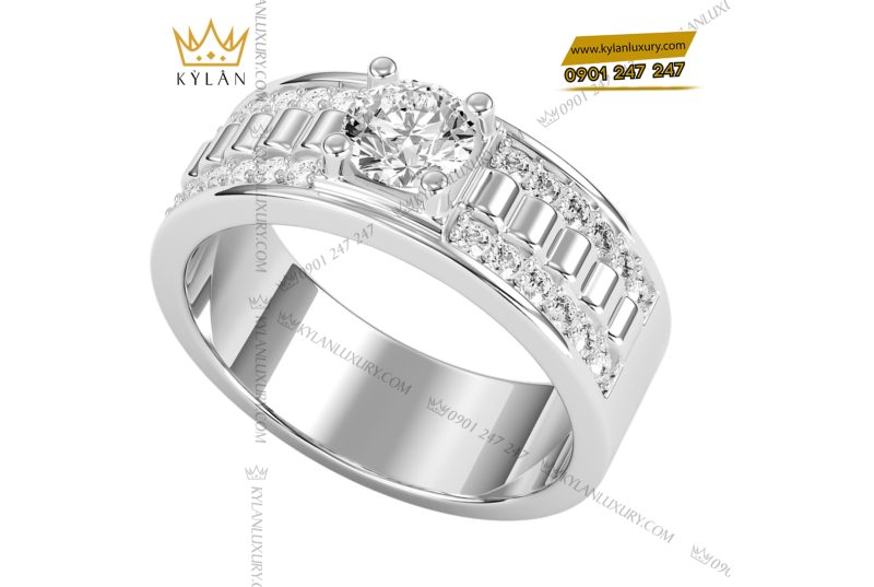 Nhẫn nam kim cương vàng trắng nguyên hối Au750
