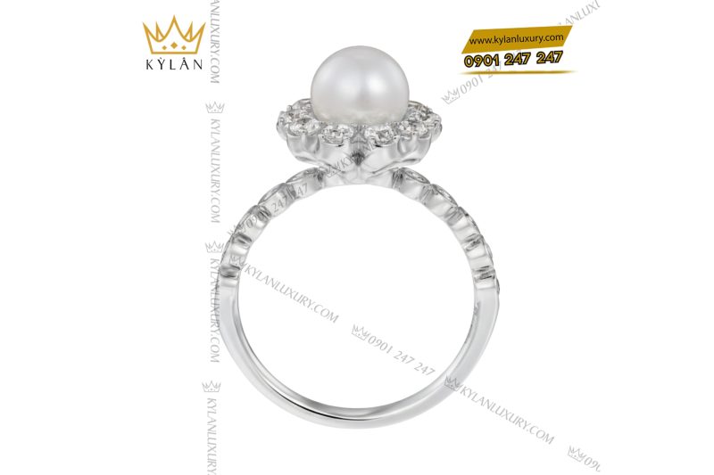 Nhẫn Ngọc Trai vàng trắng Au750 đính kim cương