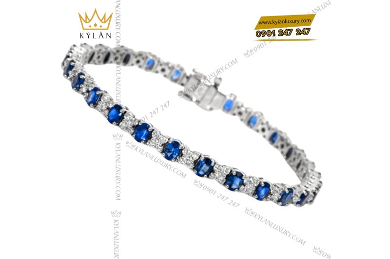 Lắc tay kim cương vàng trắng Au750 đính đá sapphire xanh 