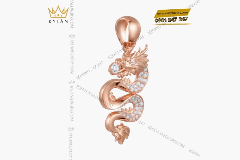 Mặt dây chuyền Kim Long Vượng Khí vàng hồng Au750 đính kim cương 
