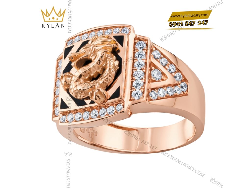 Nhẫn nam Kim Long Vượng Khí vàng hồng Au750 đính kim cương 