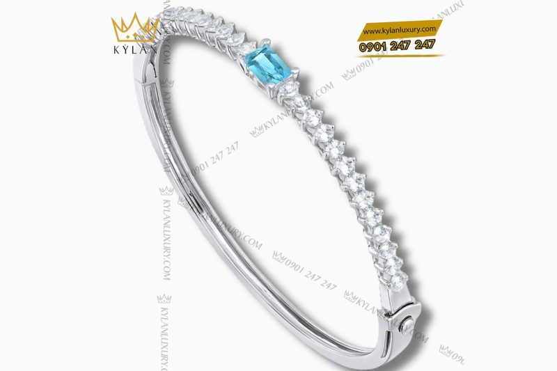 Vòng tay vàng trắng nguyên khối Au750 đính kim cương đá quý
