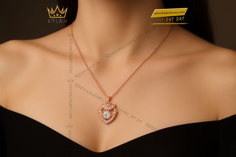 Dây chuyền Vương Miện Hoa Hồng vàng hồng Au750 đính kim cương