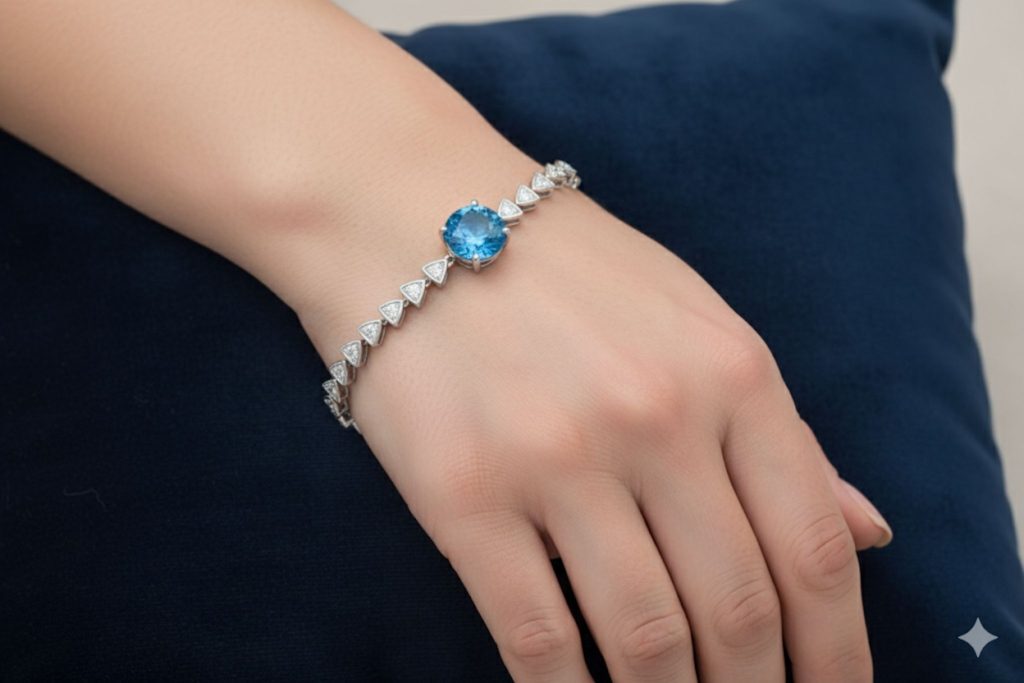 Kỳ Lân Luxury 5 16 Lắc tay vàng trắng Au750 đính kim cương và đá quý