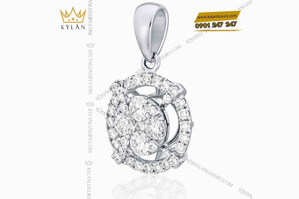 Kỳ Lân Luxury 5 18 Dây chuyền vàng trắng nguyên khối Au750 đính kim cương