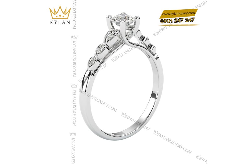 Kỳ Lân Luxury 5 19 Nhẫn Ánh Nguyệt vàng trắng nguyên khối Au750 đính kim cương