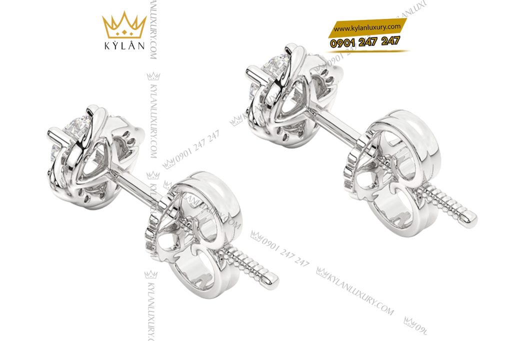 Kỳ Lân Luxury 5 22 Bông tai vàng trắng nguyên khối Au750 đính kim cương