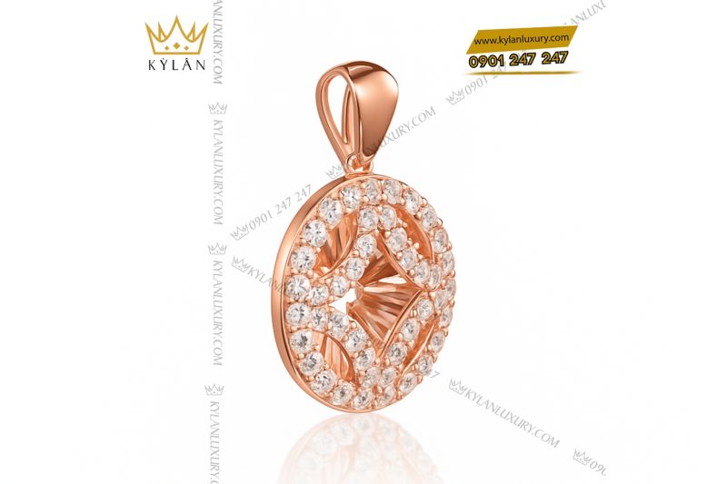 Dây chuyền vàng hồng nguyên khối Au750 đính kim cương