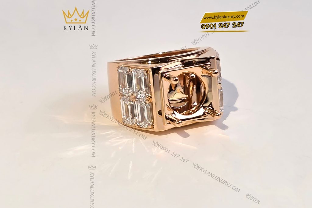 Kỳ Lân Luxury 5 30 Vỏ nhẫn nam vàng hồng nguyên khối Au750 đính kim cương